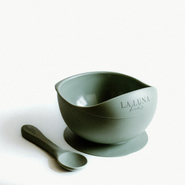 Silicone Suction Bowl & Spoon Set Sage - La Luna Kids