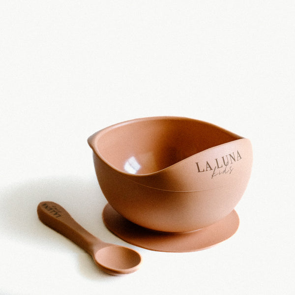 Silicone Suction Bowl & Spoon Set Peach - La Luna Kids