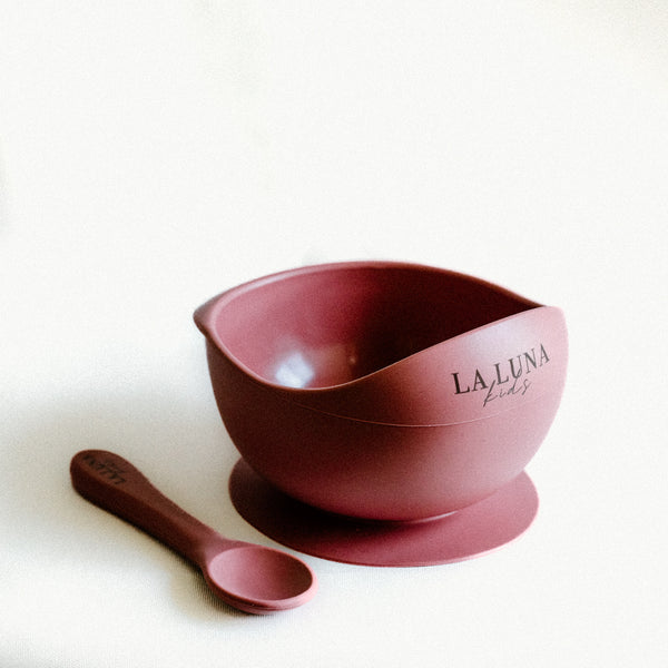 Silicone Suction Bowl & Spoon Set Dusty Rose - La Luna Kids