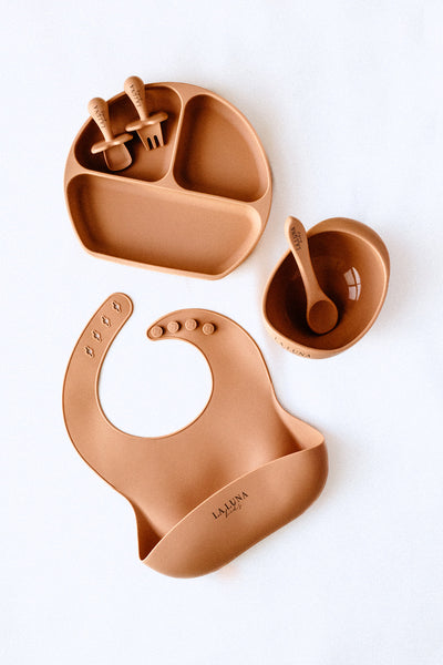 silicone feeding set peach - La Luna Kids