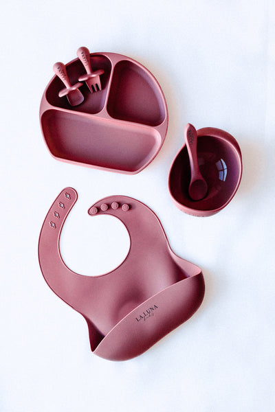 Silicone Feeding Set Dusty Rose - La Luna Kids